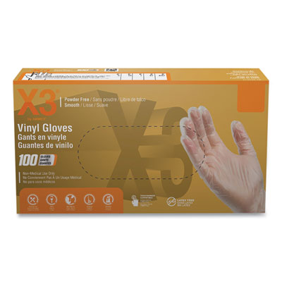 Industrial Vinyl Gloves, Powder-Free, 3 mil, Small, Clear, 100/Box, 10 Boxes/Carton AXCGPX342100