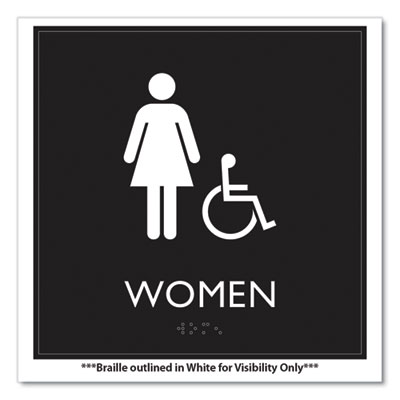 ADA Sign, Women Accessible, Plastic, 8 x8, Clear/White
