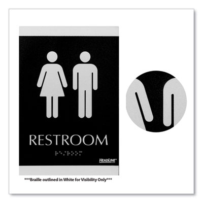 Century Series Office Sign, Men/Women Restroom, 6 x 9, Black/Silver