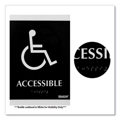 Century Series Office Sign, Accessible, 6 x 9, Black/Silver