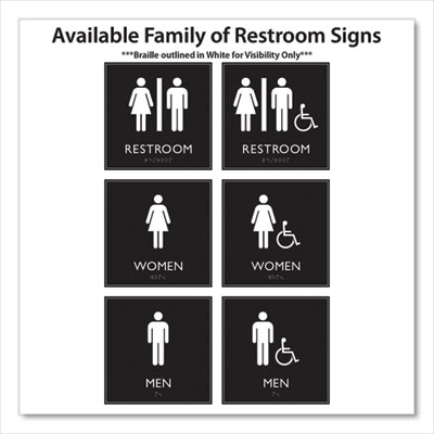 ADA Sign, Unisex Accessible Restroom, Plastic, 8 x 8, Clear/White