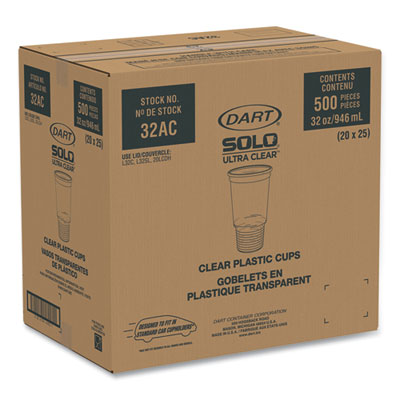 Dart Ultra Clear Pedestal PET Cups, 32 oz, Clear, 25/Bag, 20 Bags/Carton (32AC) DCC32AC