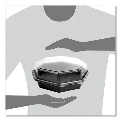 OctaView Hinged-Lid Cold Food Containers, 42 oz, 9.57 x 9.2 x 3.2, Black/Clear, Plastic, 100/Carton