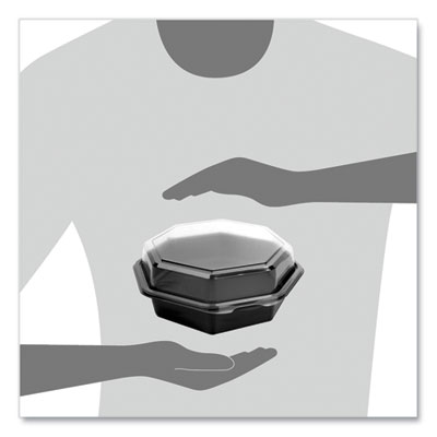 OctaView Hinged-Lid Cold Food Containers, 28 oz, 7.94 x 7.5 x 3.2, Black/Clear, Plastic, 100/Carton