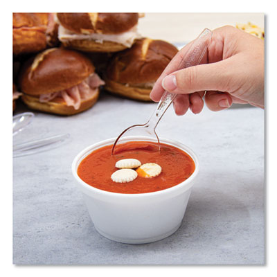 Guildware Extra Heavyweight Plastic Cutlery, Soup Spoon, Clear, 1,000/Carton