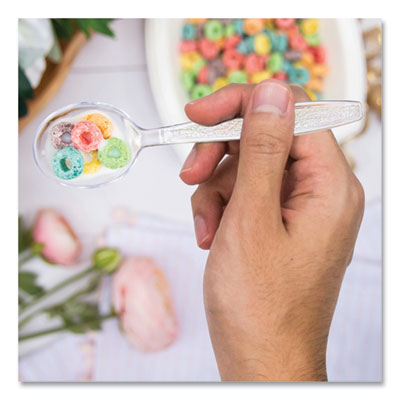 Guildware Extra Heavyweight Plastic Cutlery, Soup Spoon, Clear, 1,000/Carton