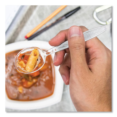 Guildware Extra Heavyweight Plastic Cutlery, Soup Spoon, Clear, 1,000/Carton