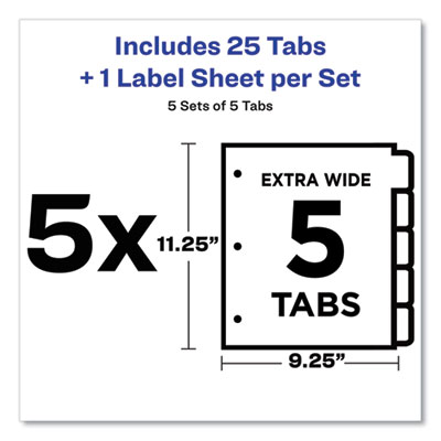 Print and Apply Index Maker Clear Label Dividers, Extra Wide Tab, 5-Tab, White Tabs, 11.25 x 9.25, White, 5 Sets