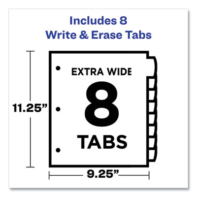 Write and Erase Durable Plastic Dividers with Slash Pocket, 3-Hold Punched, 8-Tab, 11.13 x 9.25, Assorted, 1 Set