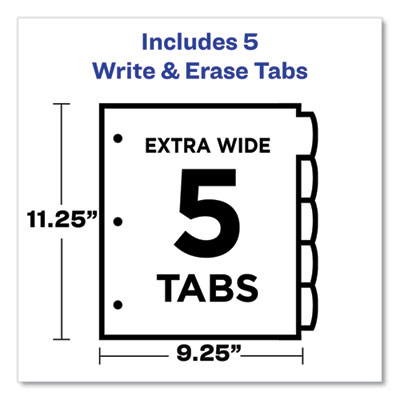Write and Erase Big Tab Durable Plastic Dividers, Expandable Pocket, 3-Hole Punched, 5-Tab, 11 x 8.5, Assorted, 1 Set