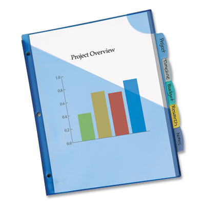 Write and Erase Big Tab Durable Plastic Dividers, Expandable Pocket, 3-Hole Punched, 5-Tab, 11 x 8.5, Assorted, 1 Set