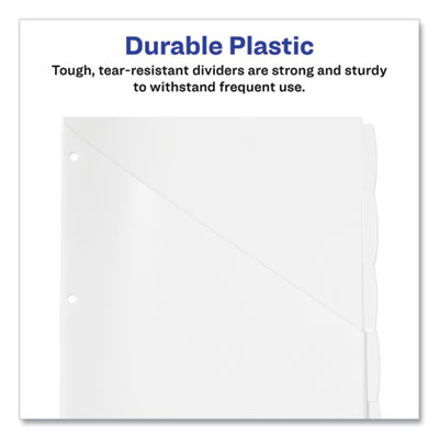 Write and Erase Durable Plastic Dividers with Straight Pocket, 5-Tab, 11.13 x 9.25, White, 1 Set