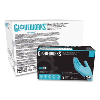 Industrial Nitrile Gloves, Powder-Free, 5 mil, Medium, Blue, 100/Box, 10 Boxes/Carton AXCINPF44100