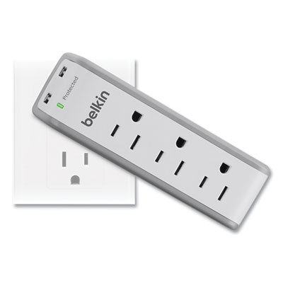 SurgePlus USB Swivel Charger, 3 AC Outlets/2 USB Ports, 918 J, White