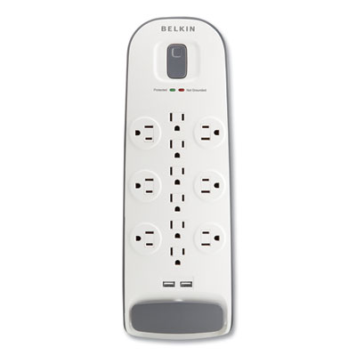 Home/Office Surge Protector, 12 AC Outlets, 6 ft Cord, 3,996 J, White/Black BLKBV11205006