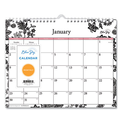 Blue Sky Analeis Wall Calendar, Floral Artwork, 11 x 8.75, White/Black/Coral Sheets, 12-Month (Jan to Dec): 2025 (BLS100028) BLS100028