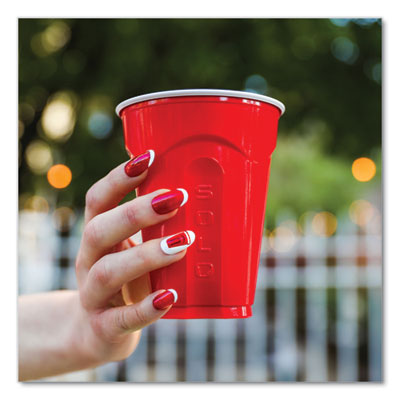 Squared Plastic Party Cups, 18 oz, Red, 240/Carton