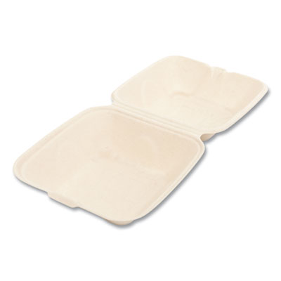 Bagasse PFAS-Free Food Containers, 6 x 6 x 3.19, Tan, Sugarcane, 500/Carton