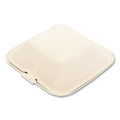 Bagasse PFAS-Free Food Containers, 6 x 6 x 3.19, Tan, Sugarcane, 500/Carton