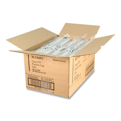 Portion Cup Lids, Fits 0.75 oz to 1 oz Portion Cups, Plastic, Clear, 2,500/Carton