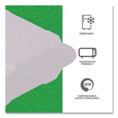 Vanguard Renewable and Compostable Sugarcane Clamshells, 3 Compartments, 9 x 9 x 3, White, 200/Carton