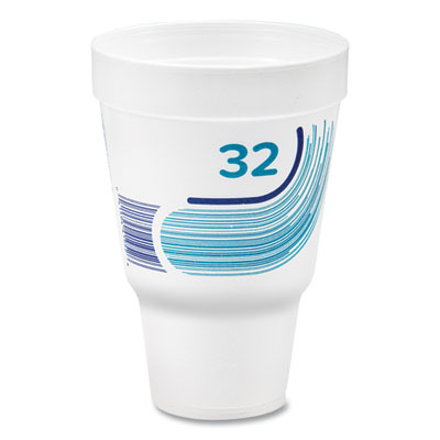 Dart Breeze Hot/Cold Insulated Foam Drinking Cups, Squat Pedestal Cup, 32 oz, Teal/White/Blue, 500/Carton (DCC32AJ32B) DCC32AJ32B