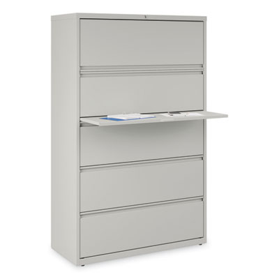 Lateral File, 5 Legal/Letter/A4/A5-Size File Drawers, 1 Roll-Out Posting Shelf, Light Gray, 42
