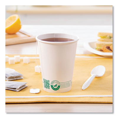 Compostable Paper Hot Cups, 12 oz, White/Green, 1,000/Carton