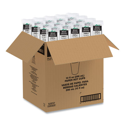 Compostable Paper Hot Cups, 10 oz, White/Green, 1,000/Carton
