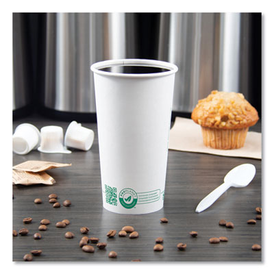 Compostable Paper Hot Cups, 20 oz, White/Green, 600/Carton