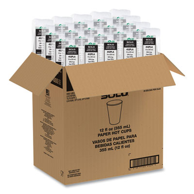Compostable Paper Hot Cups, 12 oz, White/Green, 1,000/Carton