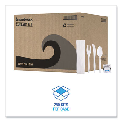 Cutlery Kit, Plastic Fork/spoon/knife/salt/polypropylene/napkin, White, 250/carton