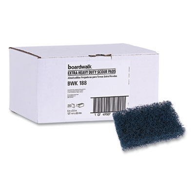Boardwalk Extra Heavy-Duty Scouring Pad, 3.5 x 5, Dark Blue, 20/Carton (BWK188) BWK188