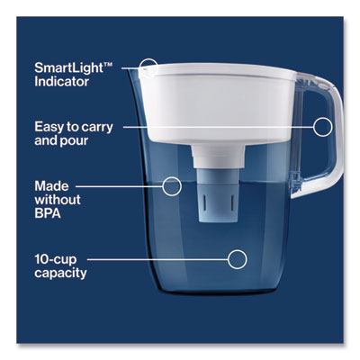 Tahoe Water Pitcher with Elite Filter, 10 Cups, Bright White, 2/Carton