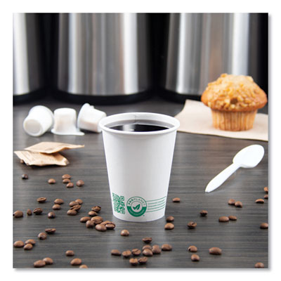 Compostable Paper Hot Cups, 8 oz, White/Green, 50/Pack