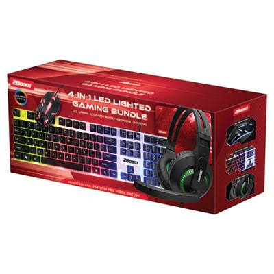 4-in-1 LED Lighted Gaming Bundle, USB, Red