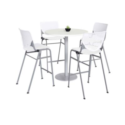 KFI Studios Pedestal Bistro Table with Four Kool Series Barstools