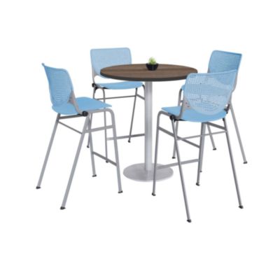 KFI Studios Pedestal Bistro Table with Four Kool Series Barstools
