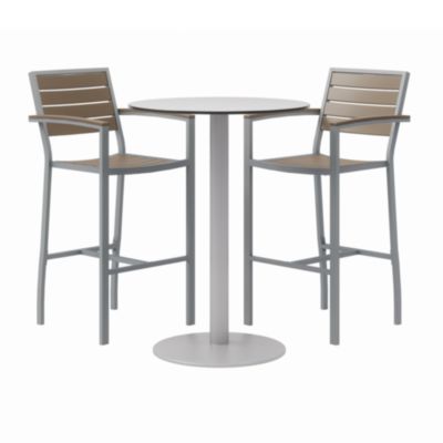 KFI Studios Eveleen Outdoor Bistro Patio Table with Two Powder-Coated Polymer Barstools
