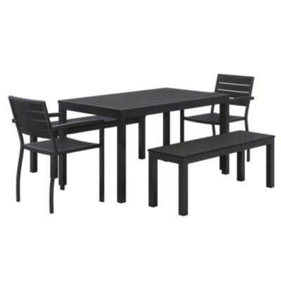KFI Studios Eveleen Outdoor Patio Table with Two Powder-Coated Polymer Chairs/Benches