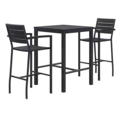 KFI Studios Eveleen Outdoor Bistro Patio Table with Two Powder-Coated Polymer Barstools