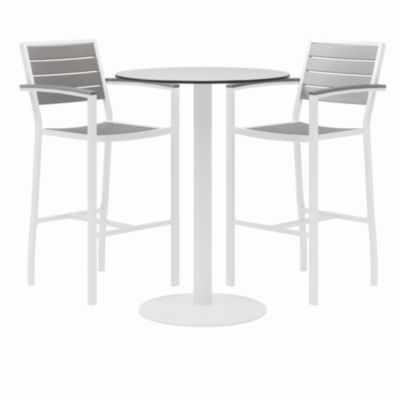 KFI Studios Eveleen Outdoor Bistro Patio Table with Two Powder-Coated Polymer Barstools