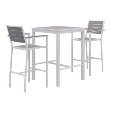KFI Studios Eveleen Outdoor Bistro Patio Table with Two Powder-Coated Polymer Barstools