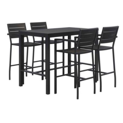 KFI Studios Eveleen Outdoor Bistro Patio Table with Four Powder-Coated Polymer Barstools