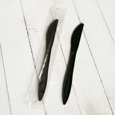 Mediumweight Wrapped Polypropylene Cutlery, Knife, Plastic, Black, 1,000/Carton