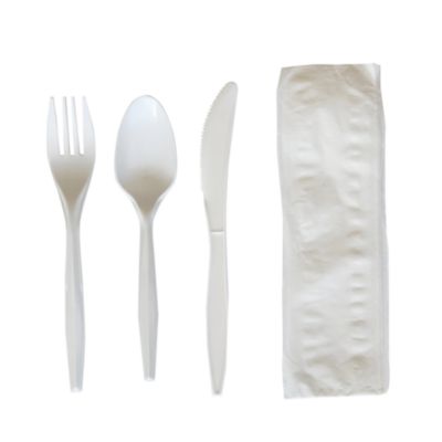 Boardwalk Four-Piece Polypropylene Cutlery Kit, Mediumweight, Fork/Knife/Napkin/Spoon, Plastic, White, 250/Carton (BWK4COMBOKITPP) BWK4COMBOKITPP