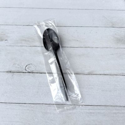 Mediumweight Polypropylene Cutlery, Individually Wrapped, Spoon, Plastic, Black, 1,000/Carton