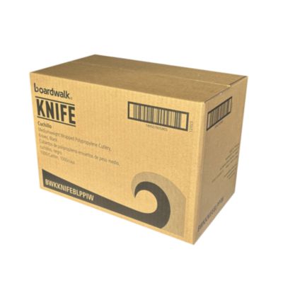 Mediumweight Wrapped Polypropylene Cutlery, Knife, Plastic, Black, 1,000/Carton