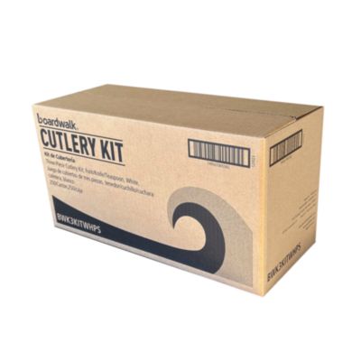 Three-Piece Polystyrene Cutlery Kit, Mediumweight, Fork/Knife/Spoon, Plastic, White, 250/Carton