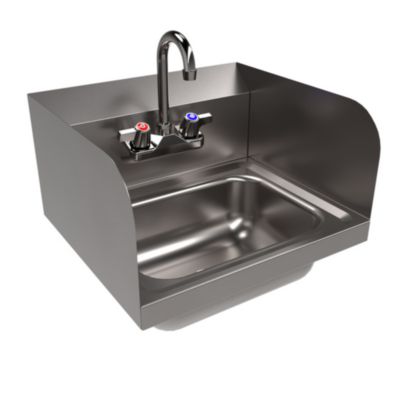 BK Resources Stainless Steel Hand Sink with Side Splashes and Faucet, 14" l x 10" w x 5" h (BKEHSW1410SSP) BKEHSW1410SSP